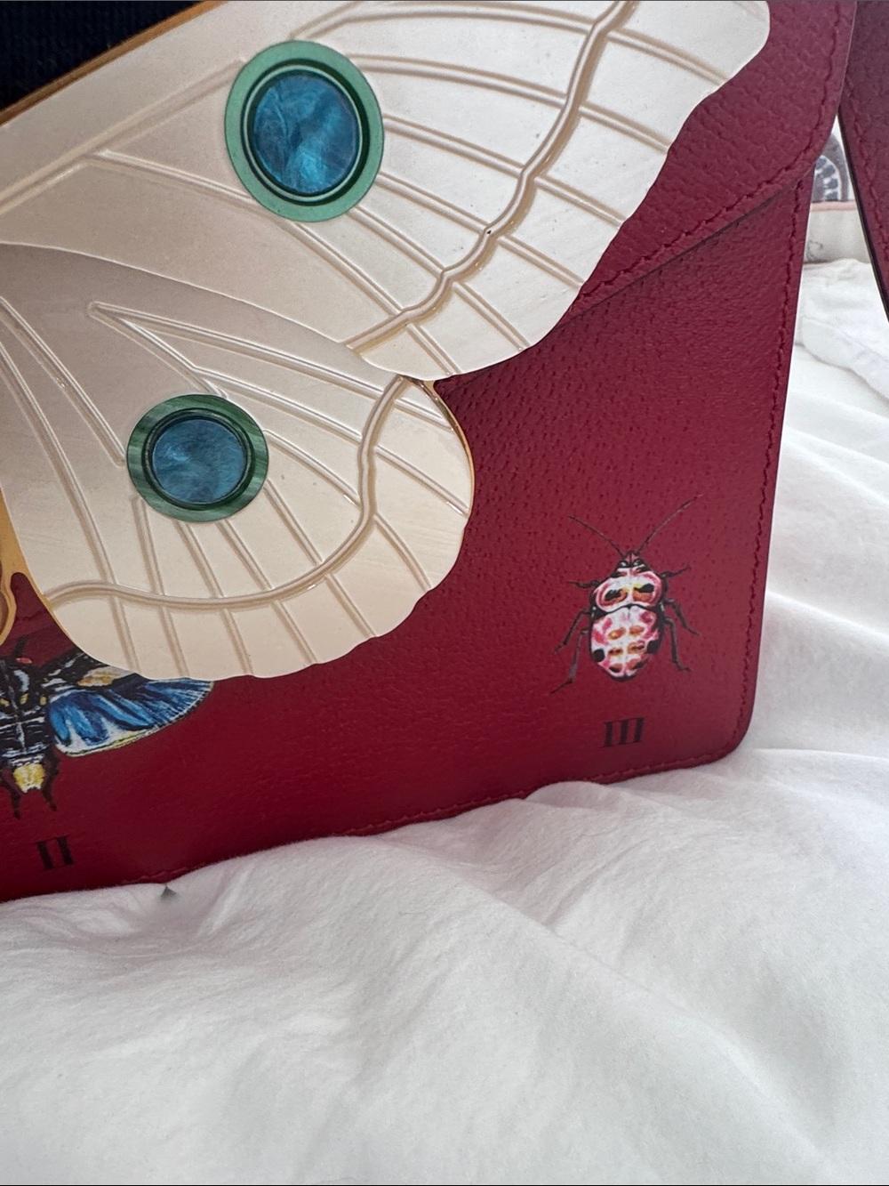 Gucci Falena shoulder bag in red calf leather with butterfly motif and bamboo - Picture 4 of 13